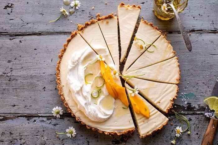 overhead horizontal photo of No Fuss Coconut Lime Tart