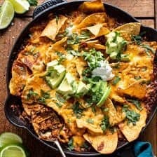 One Skillet Saucy Chicken Tortilla Enchilada Rice Bake | halfbakedharvest.com