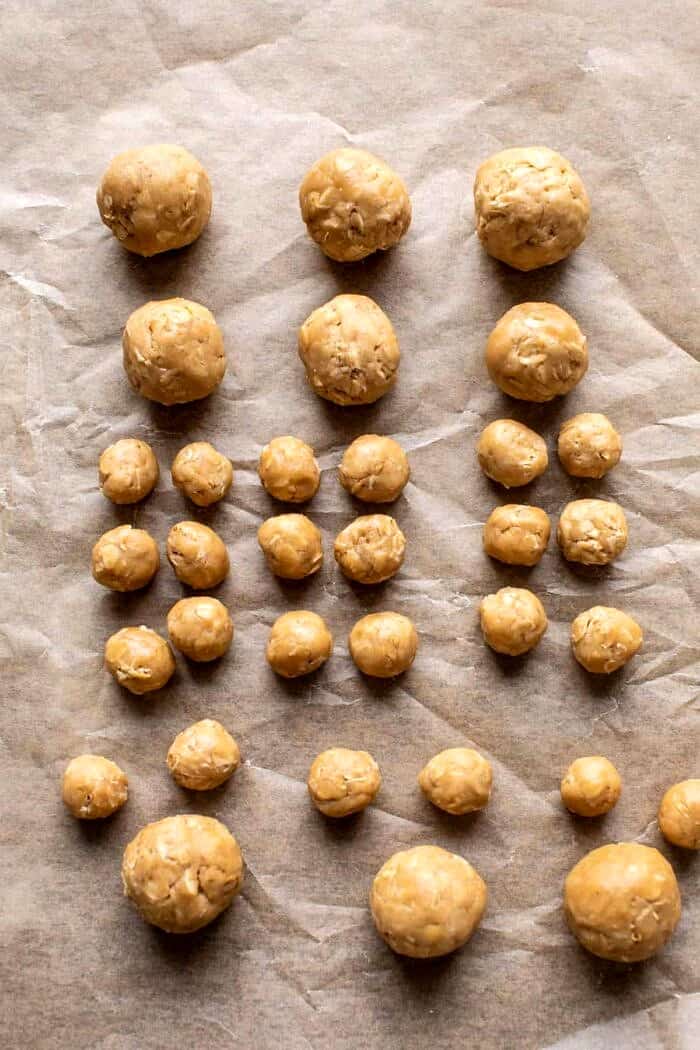 prep photo of cookie dough balls before assembling 