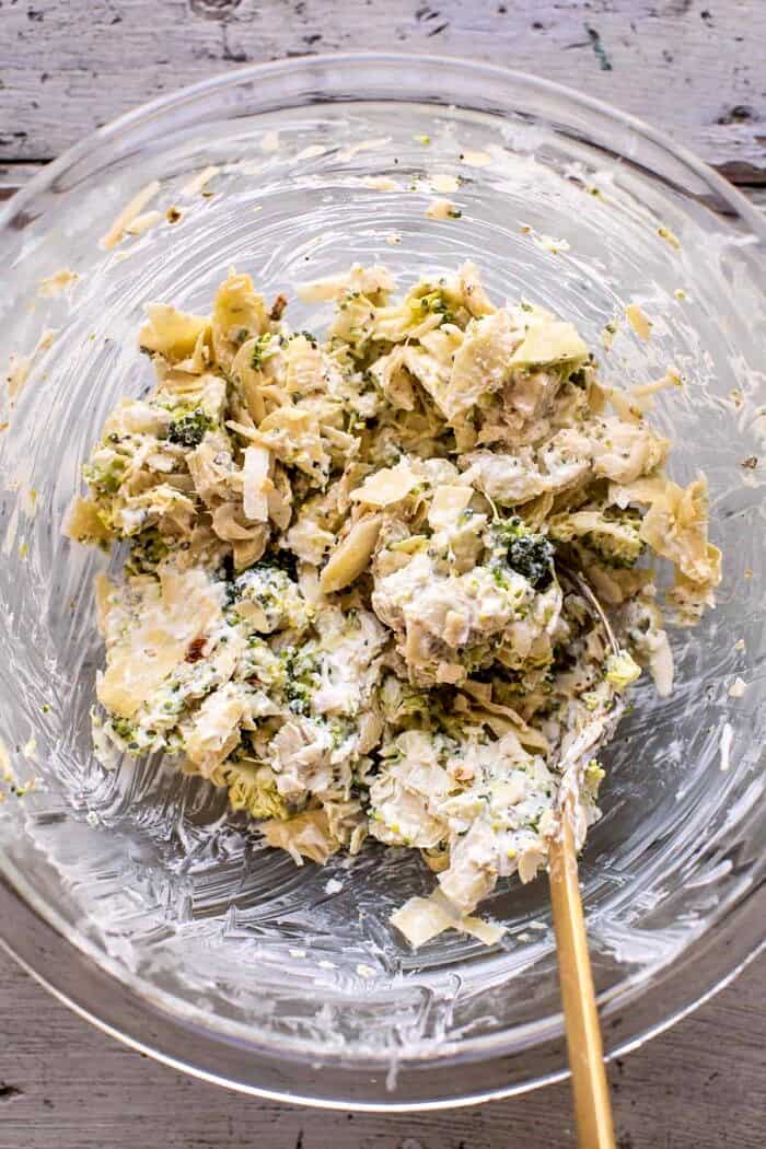 overhead prep photo of Artichoke and Broccoli filliing
