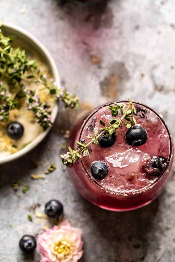 Blueberry Lemon Thyme Smash | halfbakedharvest.com overhead photo of Blueberry Lemon Thyme Smash