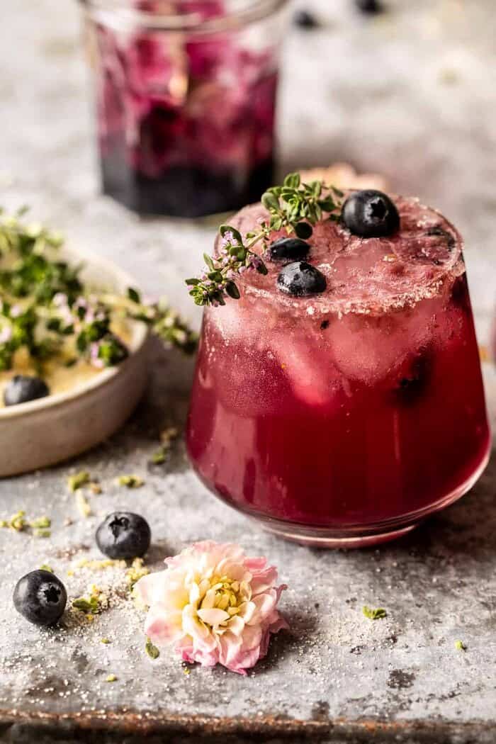 Blueberry Lemon Thyme Smash | halfbakedharvest.com side angled photo of Blueberry Lemon Thyme Smash