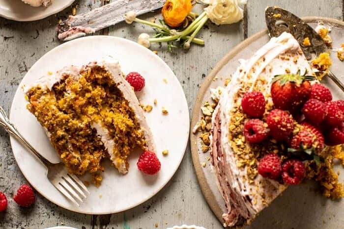 overhead horizontal photo of Coconut Carrot Cake slice