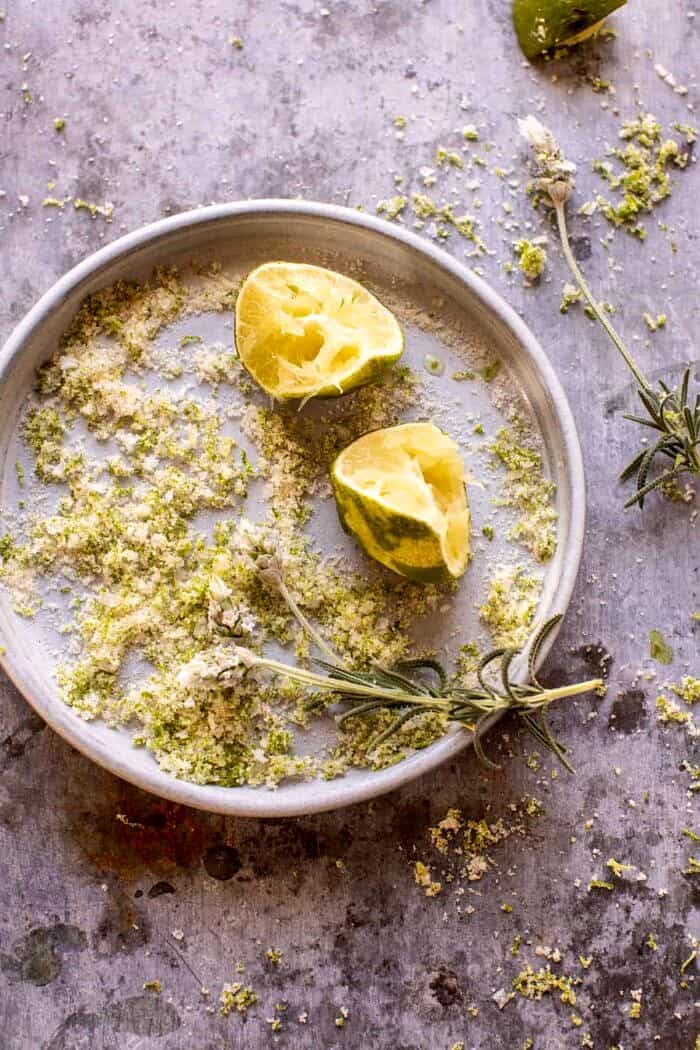 Creamy Coconut Lime Mojito | halfbakedharvest.com overhead photo of lime sugar