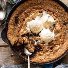 Crinkle Top Chocolate Peanut Butter Skillet Blondies | halfbakedharvest.com