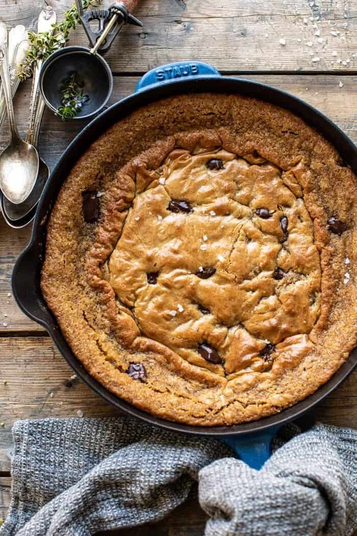 Crinkle Top Chocolate Peanut Butter Skillet Blondies | halfbakedharvest.com