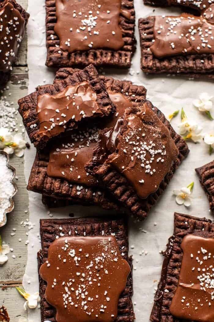 Homemade Chocolate Fudge Pop Tarts | halfbakedharvest.com overhead close up photo of Homemade Chocolate Fudge Pop Tarts