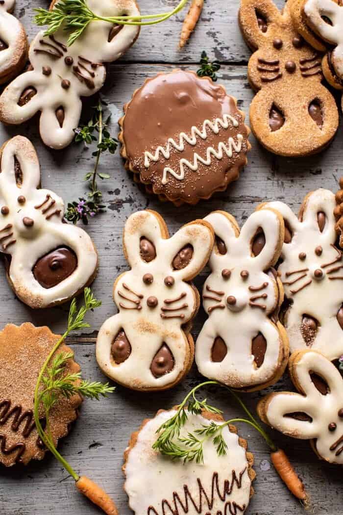 overhead photo of Milk Chocolate Stuffed Peanut Butter Bunny Cookies
