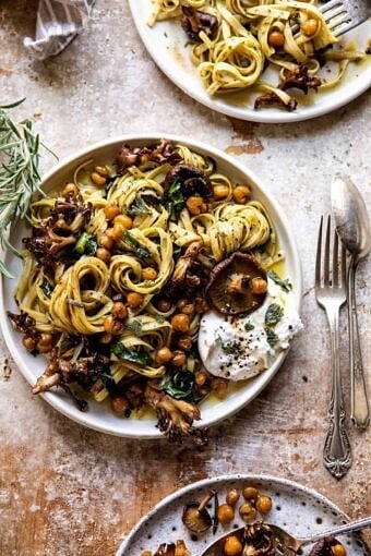 Slow Roasted Mushroom Pasta with Crisp Rosemary Chickpeas | halfbakedharvest.com