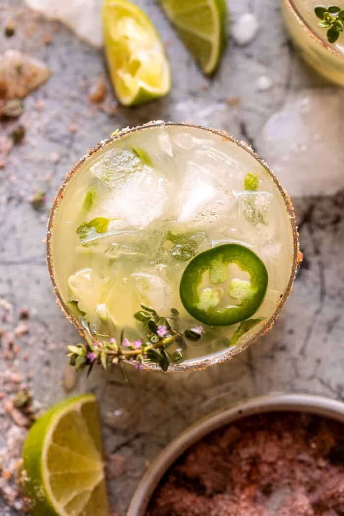 Spicy Cucumber Margarita | halfbakedharvest.com overhead photo of Spicy Cucumber Margarita