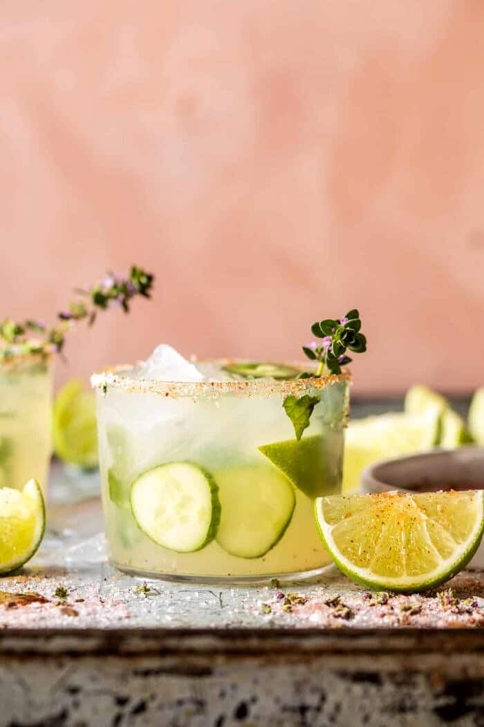 Spicy Cucumber Margarita | halfbakedharvest.com front on close up photo of Spicy Cucumber Margarita