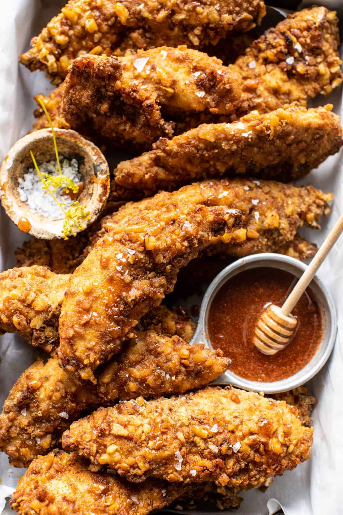 Spicy Honey Mustard Pretzel Chicken Fingers | halfbakedharvest.com