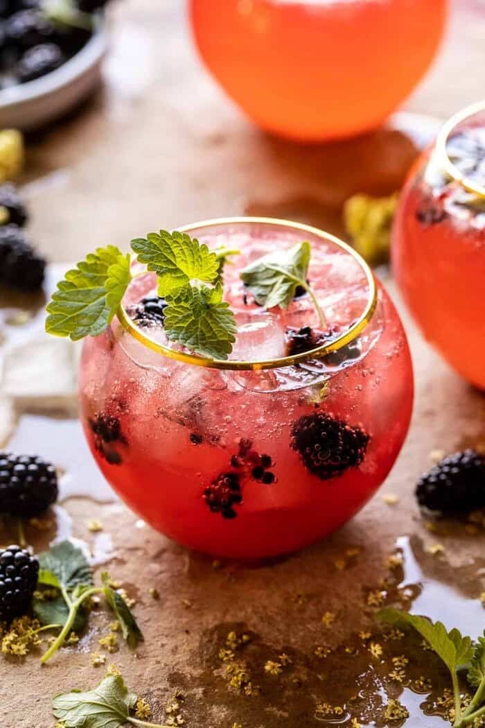 Blackberry Champagne Mule | halfbakedharvest.com side angled photo of Blackberry Champagne Mule
