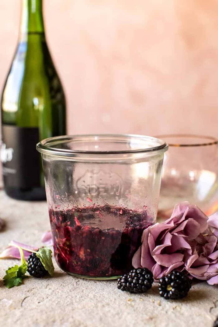 Blackberry Champagne Mule | halfbakedharvest.com prep photo of Blackberry Champagne Mule