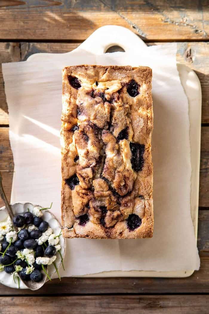 Blueberry Lemon Thyme Cake | halfbakedharvest.com Blueberry Lemon Thyme Cake before adding glaze