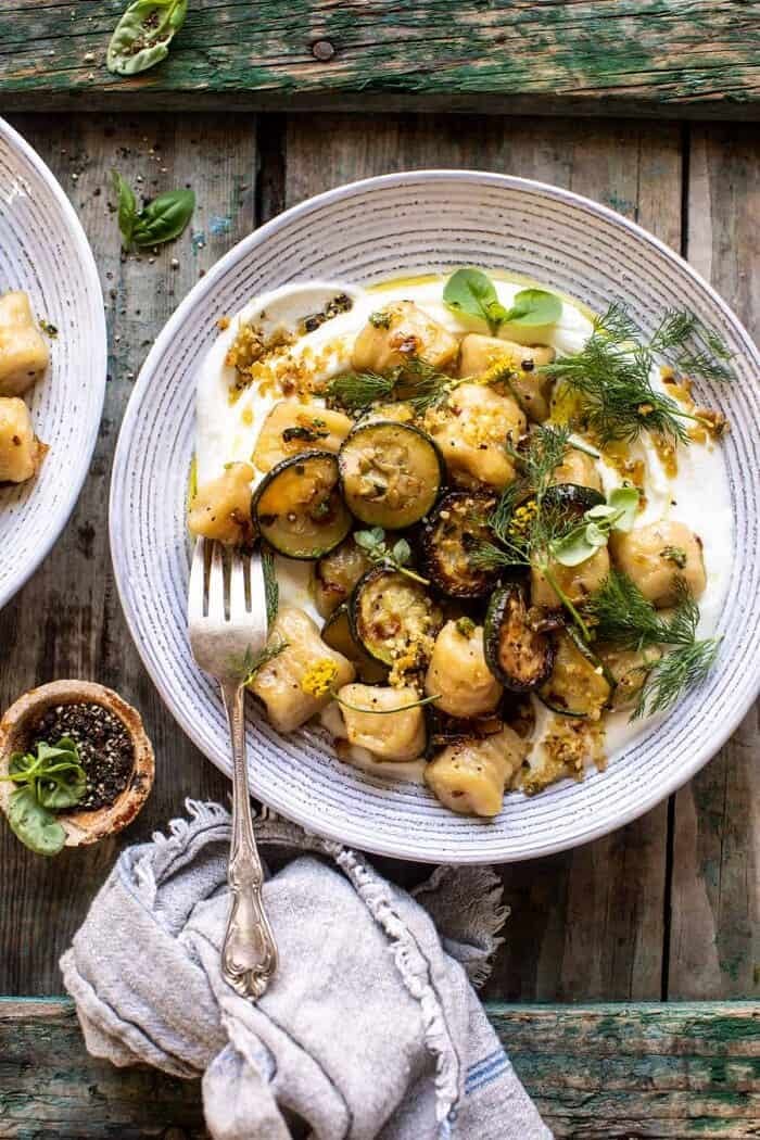 Cauliflower Gnocchi with Crispy Zucchini and Whipped Goat Cheese | halfbakedharvest.com