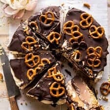 Fudgy Chocolate Peanut Butter Ice Cream Pretzel Cake | halfbakedharvest.com