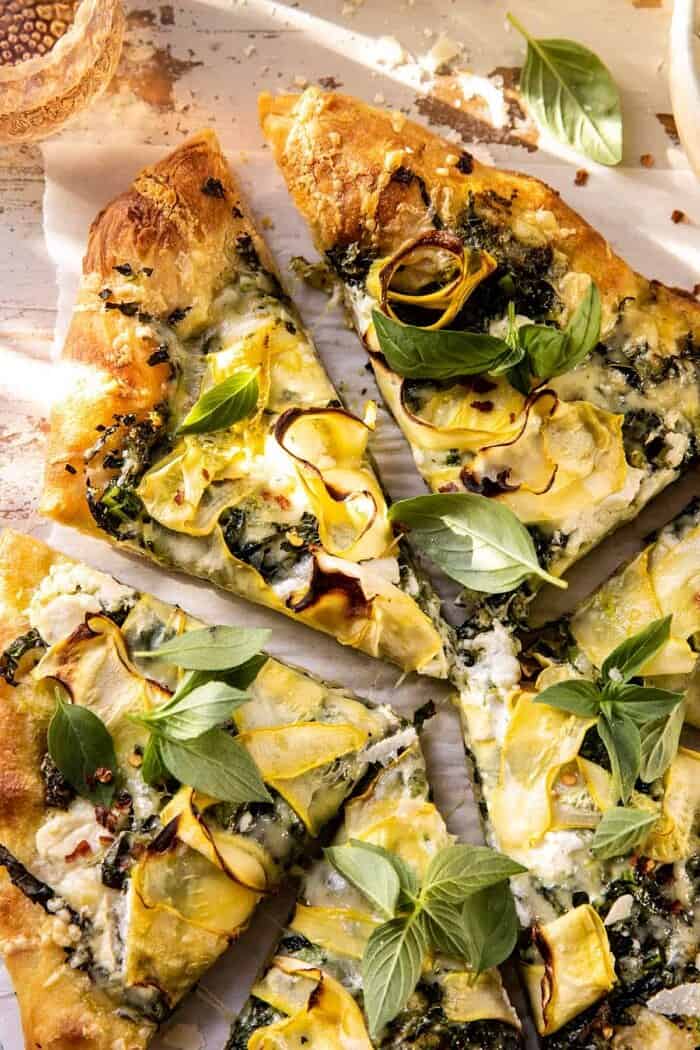 overhead close up photo of Garden Greens Goddess Pizza 