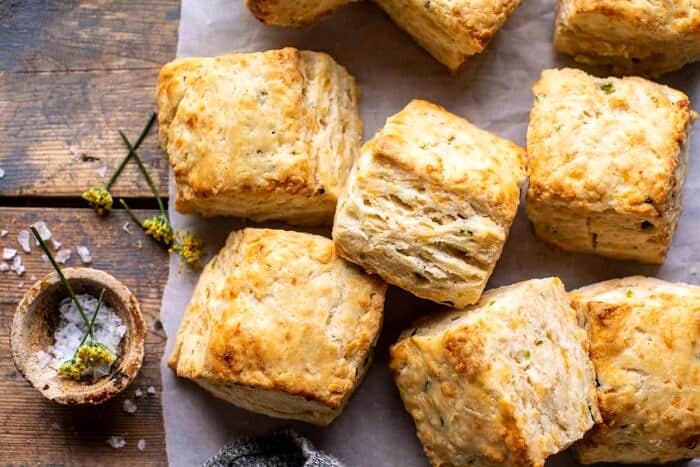 Layered Jalapeño Cheddar Biscuits with Salted Honey Butter | halfbakedharvest.com horizontal photo of Layered Jalapeño Cheddar Biscuits with Salted Honey Butter