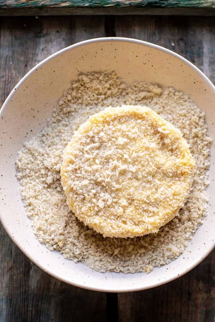 overhead prep photo of brie before cooking 