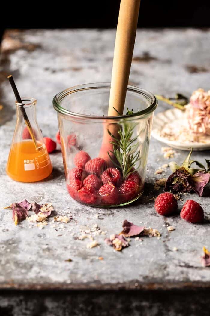 prep photo of The Hermione Granger Cocktail being muddled together 