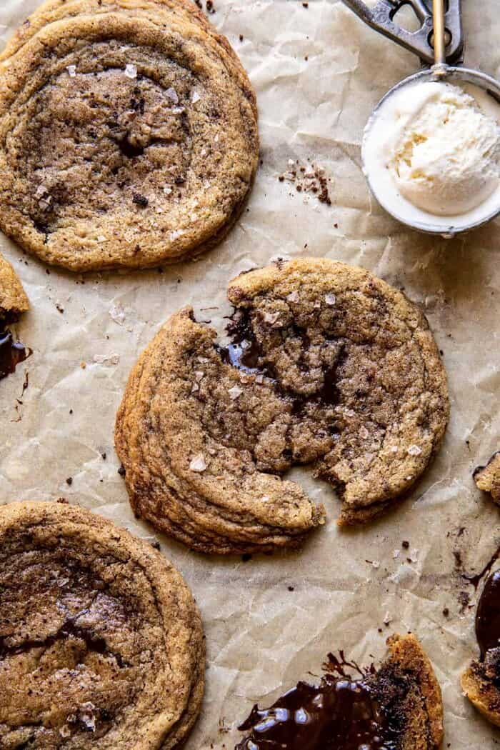 Giant Salted Espresso Hot Fudge Cookies | halfbakedharvest.com overhead photo of Giant Salted Espresso Hot Fudge Cookies