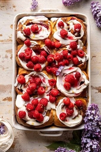 Raspberry Lemon Brioche Rolls with Whipped Ricotta Cream | halfbakedharvest.com