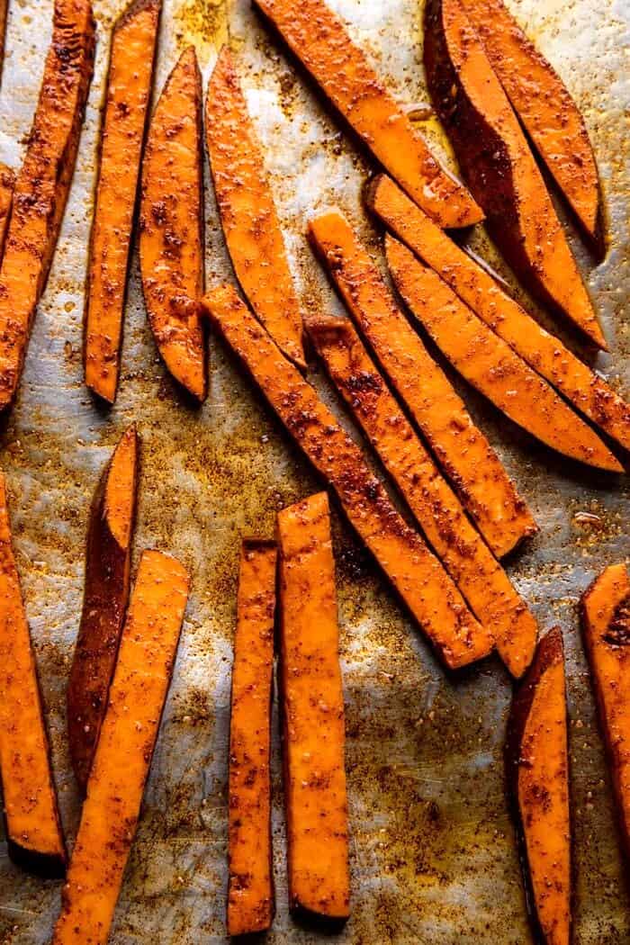 Sweet Potato Fry Steak Salad with Blue Cheese Butter | halfbakedharvest.com Sweet Potato Fries before baking