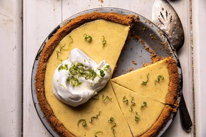 overhead horizontal photo of Double Stuffed Vanilla Key Lime Pie
