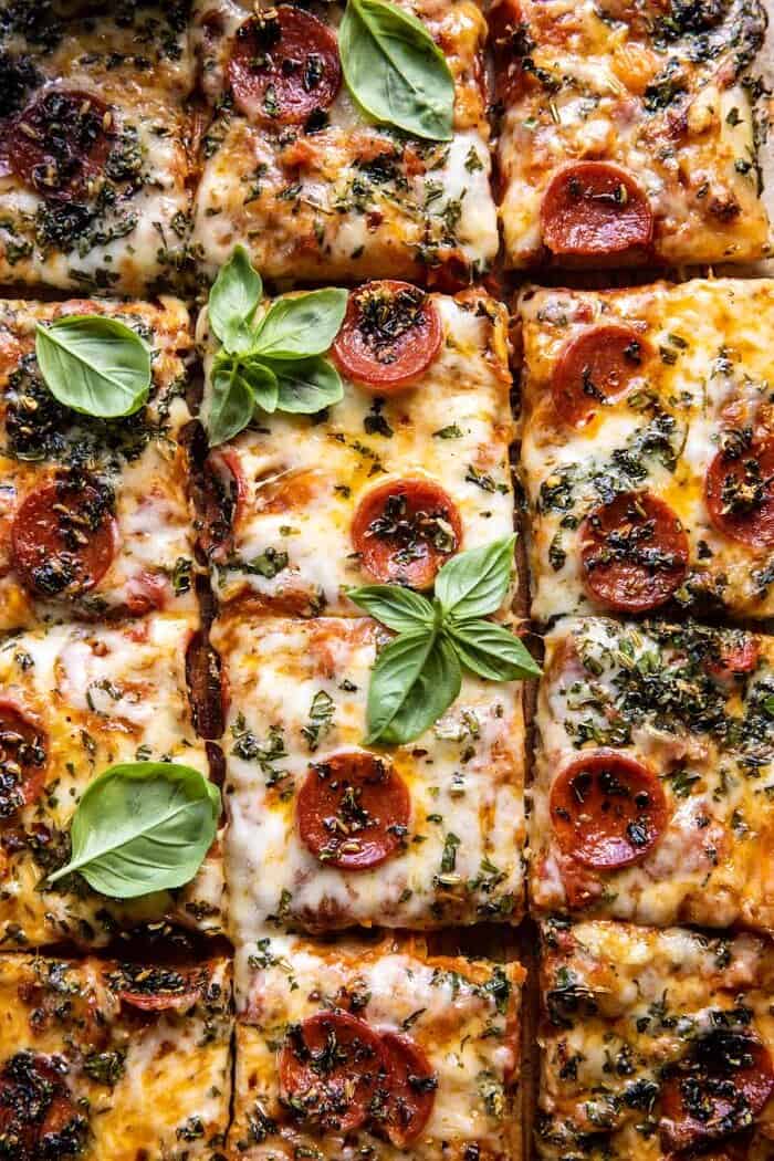 Easy Sheet Pan Tomato Herb Pizza | halfbakedharvest.com