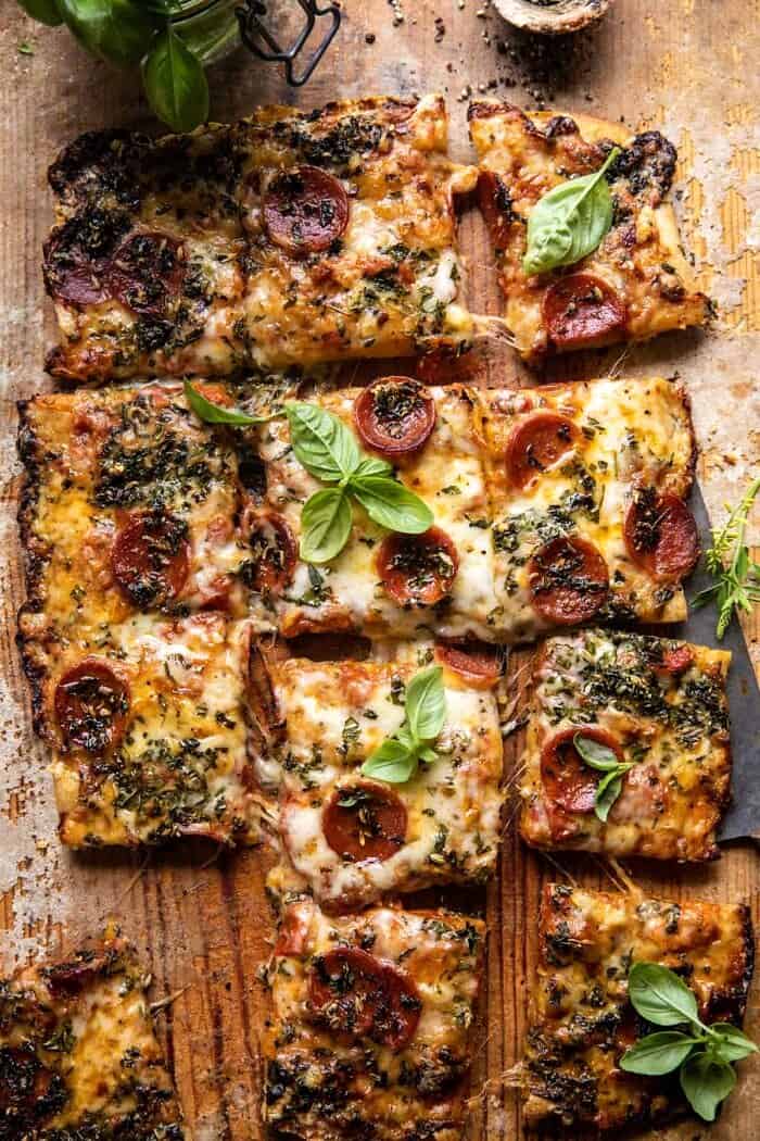 Easy Sheet Pan Tomato Herb Pizza | halfbakedharvest.com