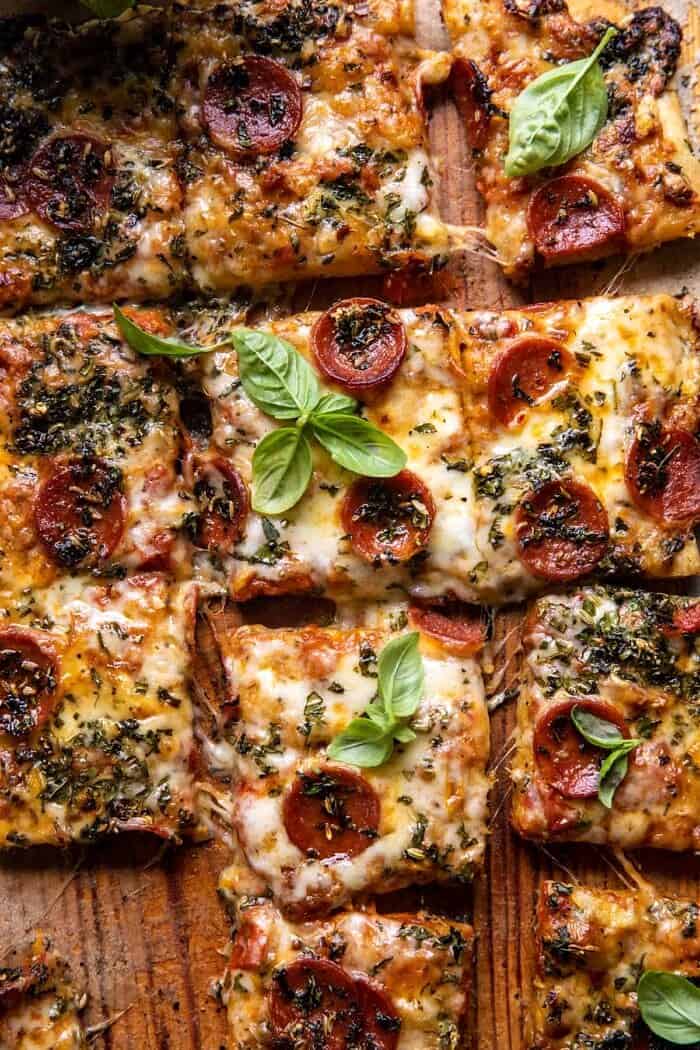 Easy Sheet Pan Tomato Herb Pizza | halfbakedharvest.com