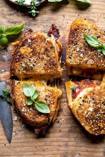 Everything Cheddar Tomato Bacon Grilled Cheese | halfbakedharvest.com