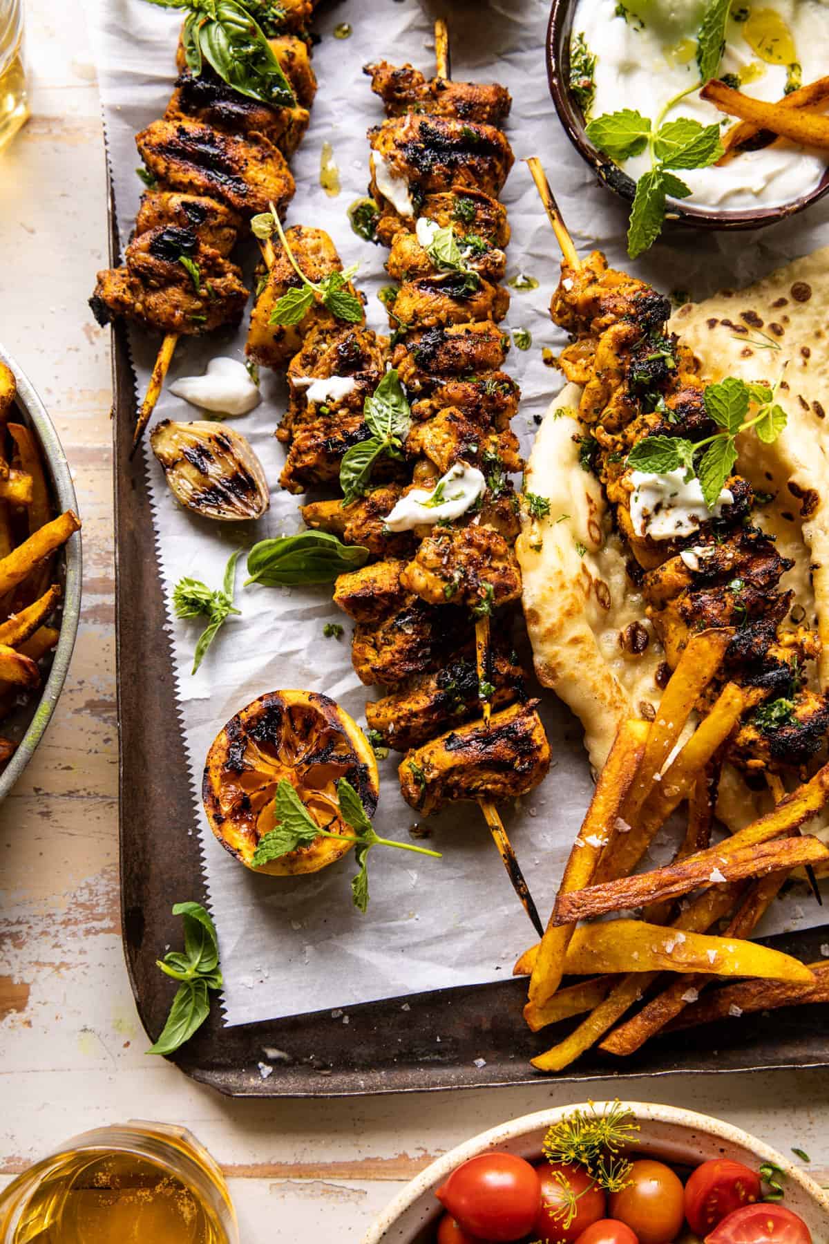 Grilled Chicken Shawarma with Golden Butter Fries and Garlic Sauce | halfbakedharvest.com