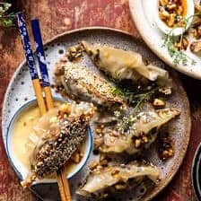 Crispy Sesame Ginger Potstickers with Chive Chili Sauce | halfbakedharvest.com