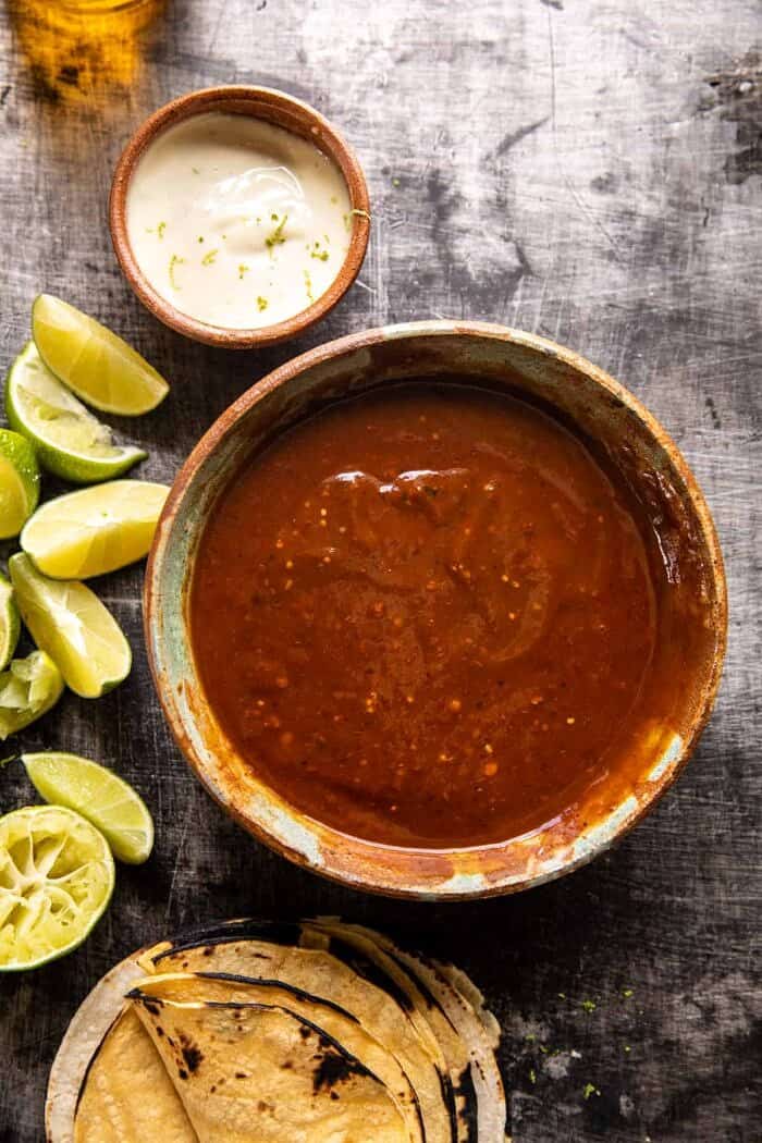 overhead photo of Chipotle Peach Salsa 
