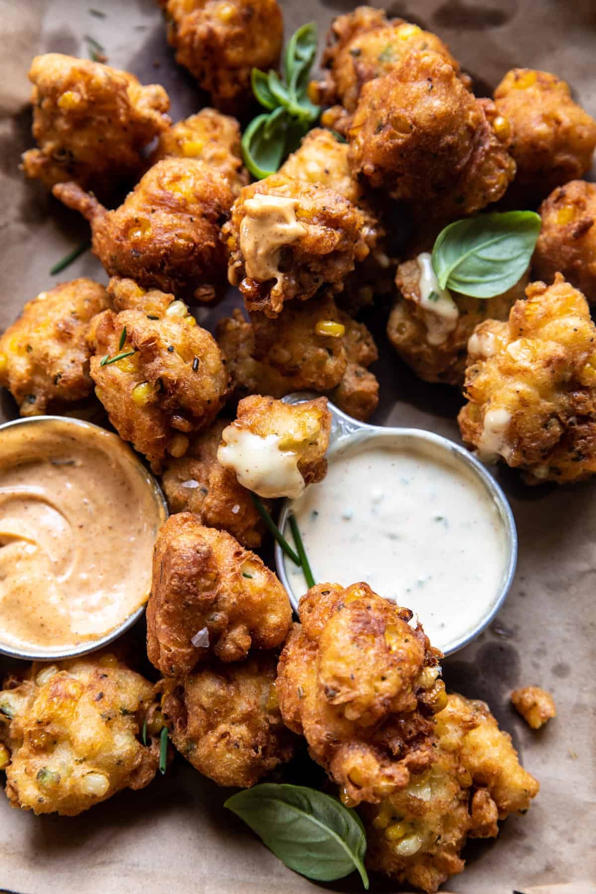 Jalapeño Cheddar Corn Fritters with Chipotle Aioli | halfbakedharvest.com