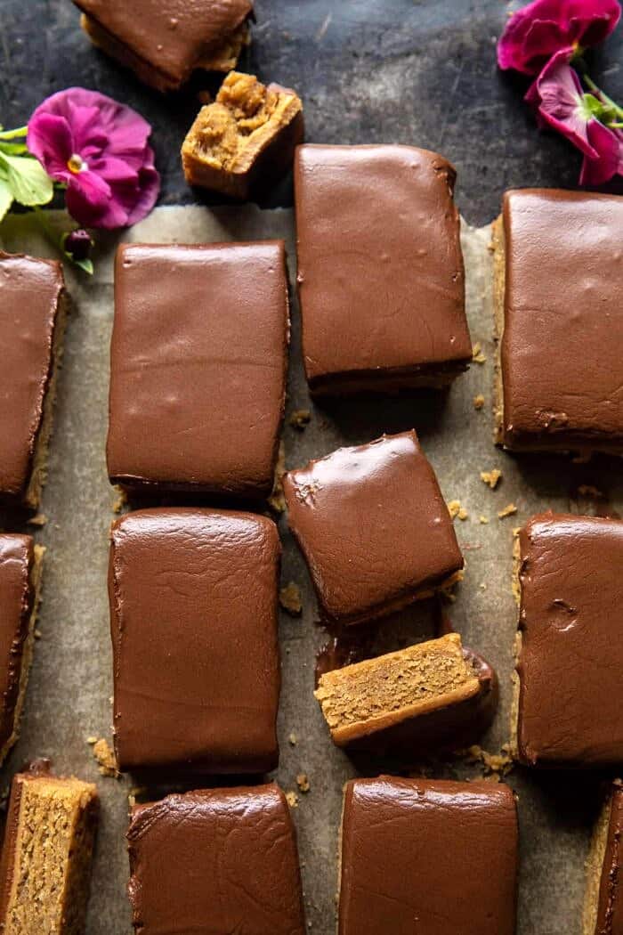 overhead photo of Lunchroom Chocolate Peanut Butter Bars 