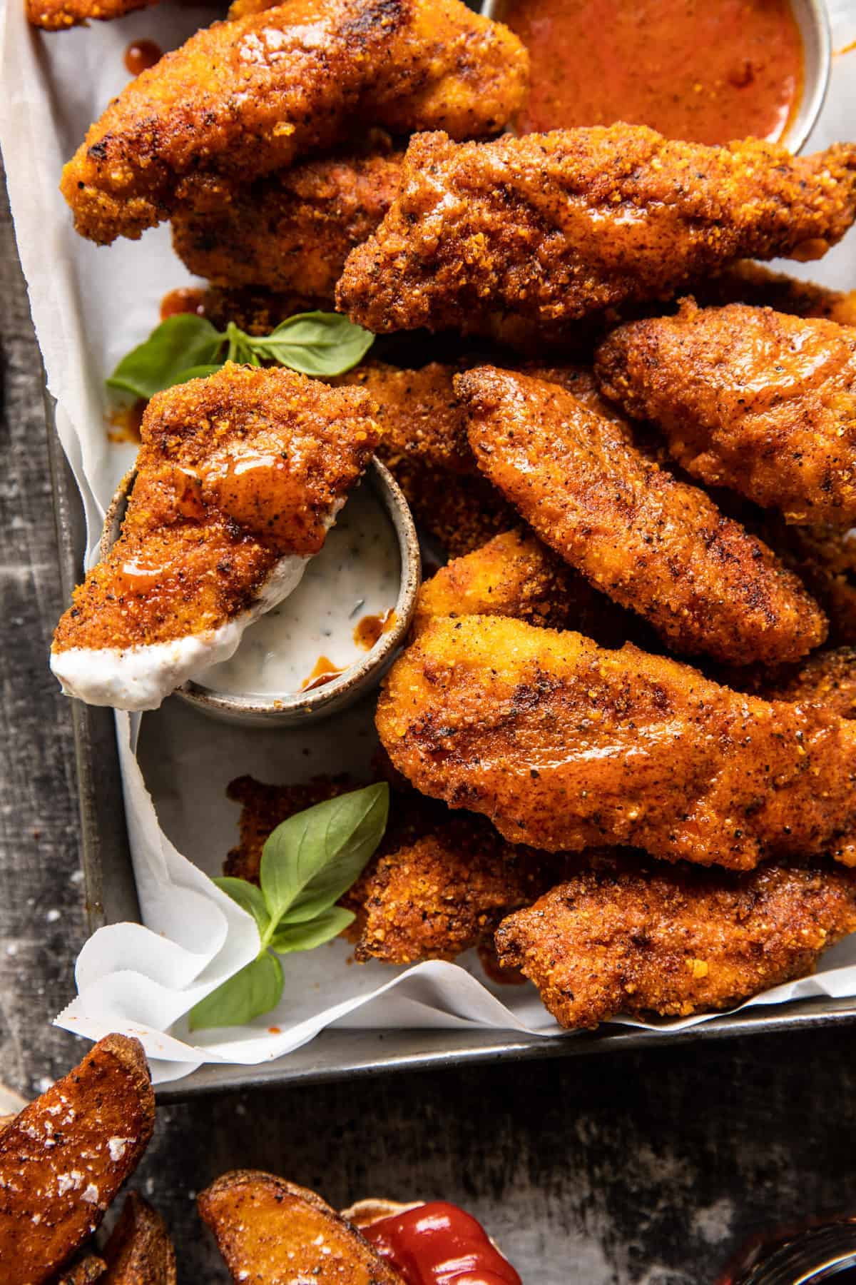 Black Pepper Rub Chicken Fingers with Greek Yogurt Ranch | halfbakedharvest.com