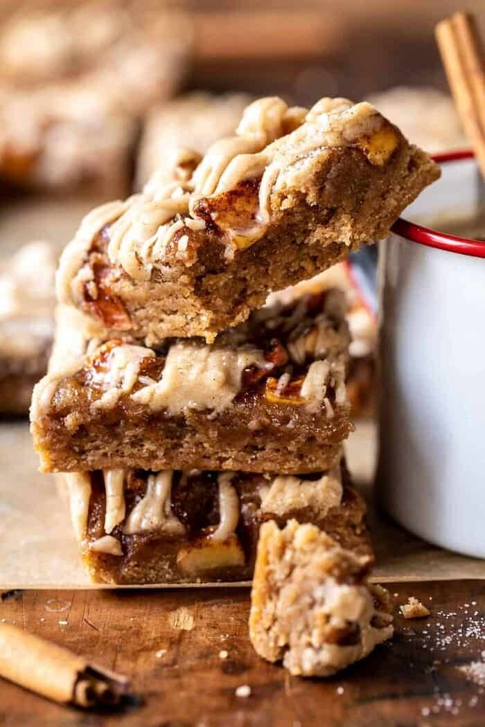 Brown Butter Apple Blondies with Cinnamon Maple Glaze | halfbakedharvest.com