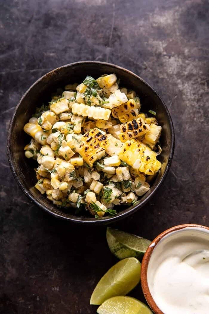 Crockpot BBQ Beer Chicken Taquitos with Street Corn Salsa | halfbakedharvest.com overhead photo of Street Corn Salsa