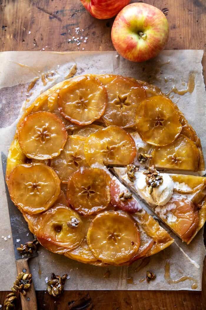 Salted Maple Apple Tarte Tatin with Cinnamon Pumpkin Seeds | halfbakedharvest.com