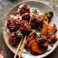 Sheet Pan Sticky Thai Pomegranate Chicken and Honey Roasted Squash | halfbakedharvest.com