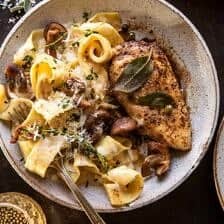 Browned Sage Butter Chicken Piccata with Mushroom Pasta | halfbakedharvest.com