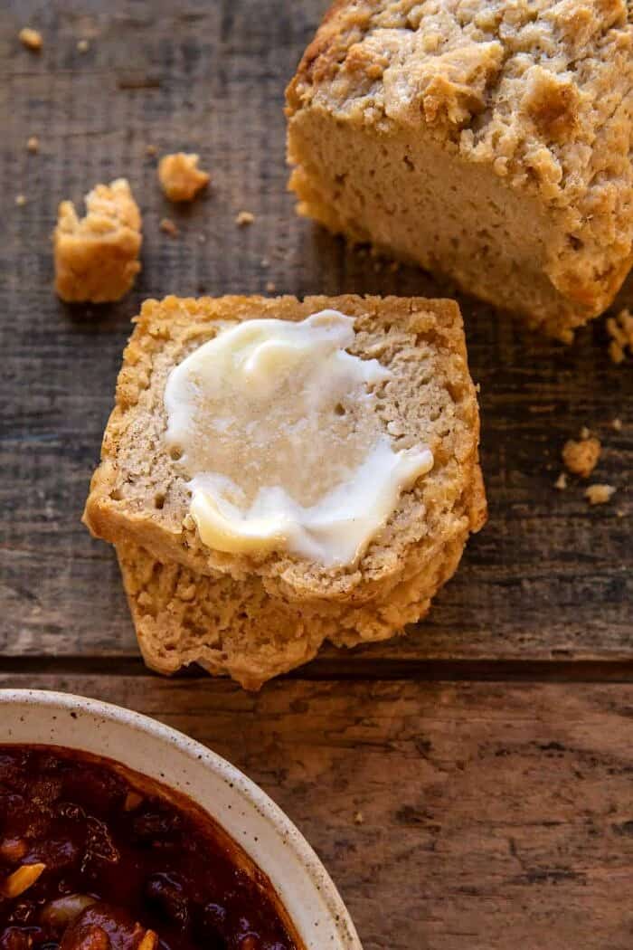 Healthy Slow Cooker Chipotle Bean Chili | halfbakedharvest.com photo of 5 ingredient beer bread