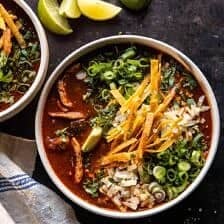 Slow Cooker Chipotle Chicken Tortilla Soup with Salty Lime Chips | halfbakedharvest.com