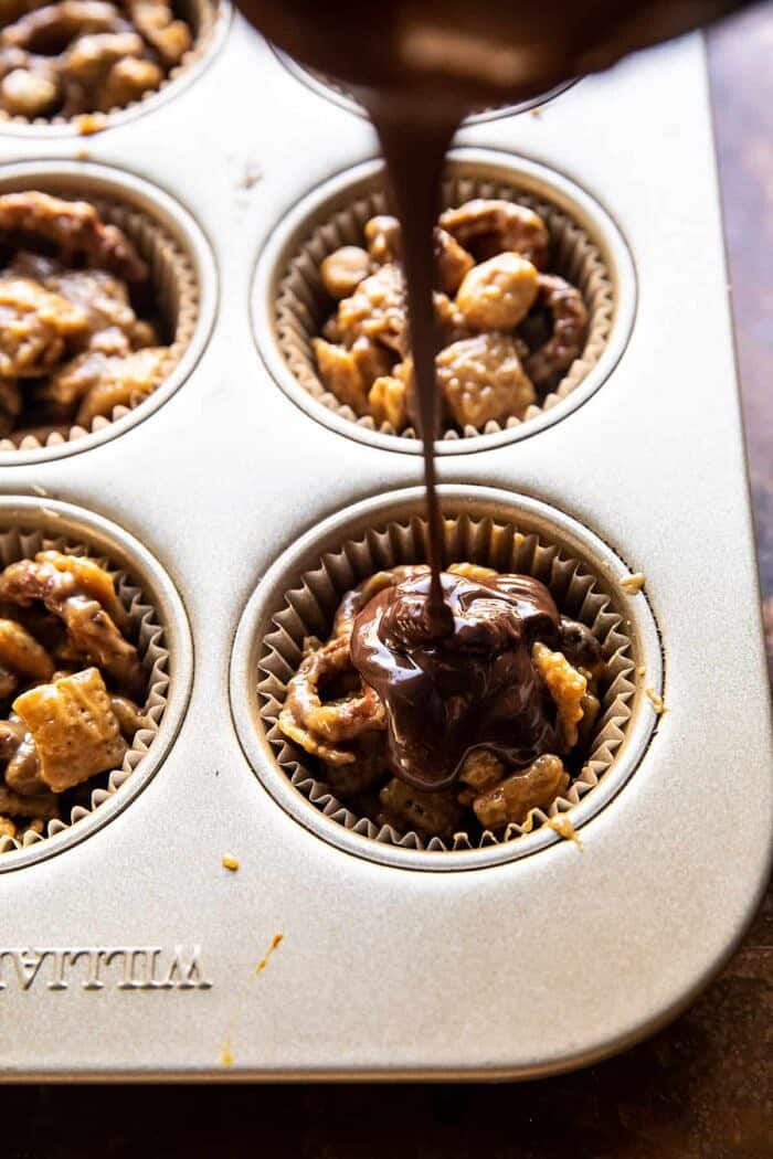 prep photo of Snickerdoodle Peanut Butter Chocolate Chex Mix Bars