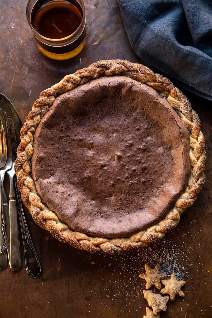 Molten Chocolate Crackle Pie | halfbakedharvest.com overhead photo of Molten Chocolate Crackle Pie after baking