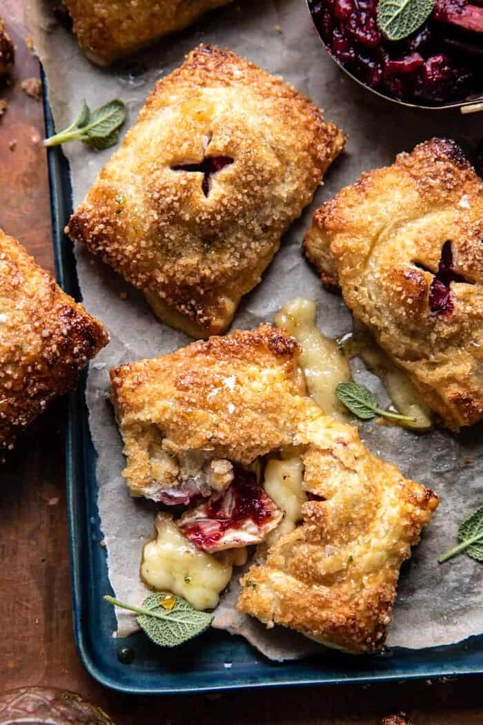 Pastry Wrapped Cranberry Baked Brie Bites | halfbakedharvest.com overhead photo of Pastry Wrapped Cranberry Baked Brie Bites