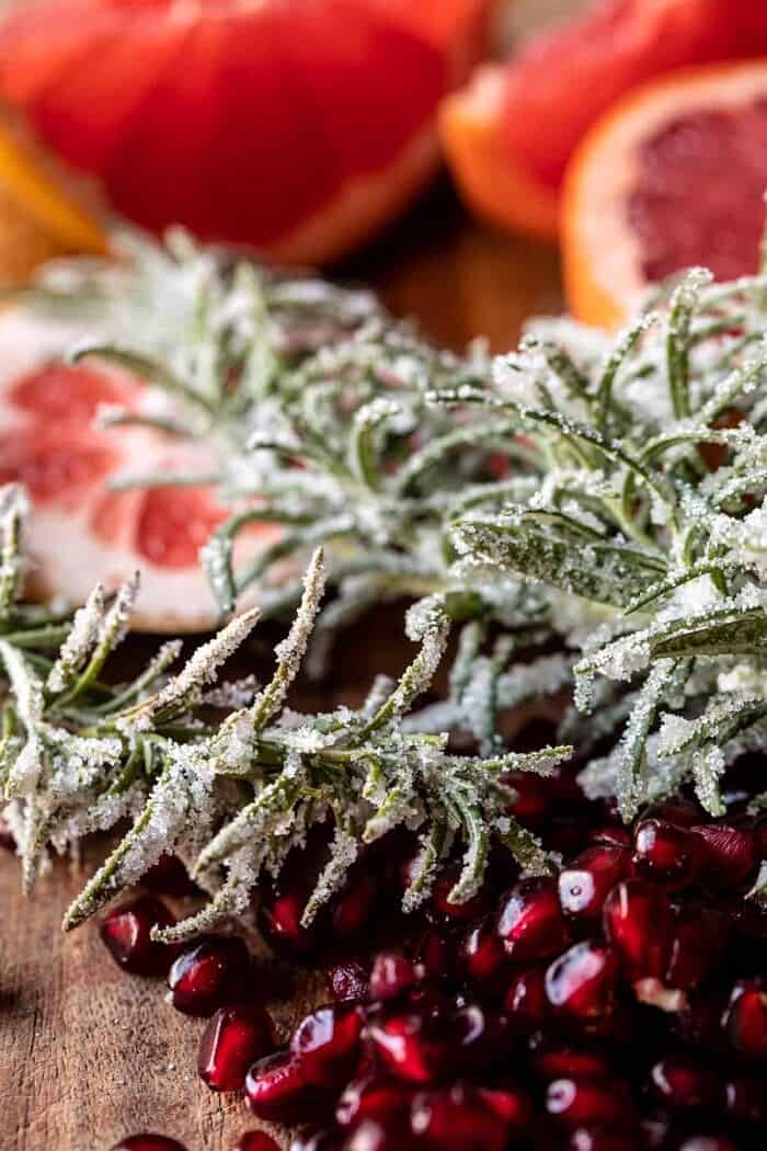 Pomegranate Champagne Mule | halfbakedharvest.com prep photo of candied rosemary